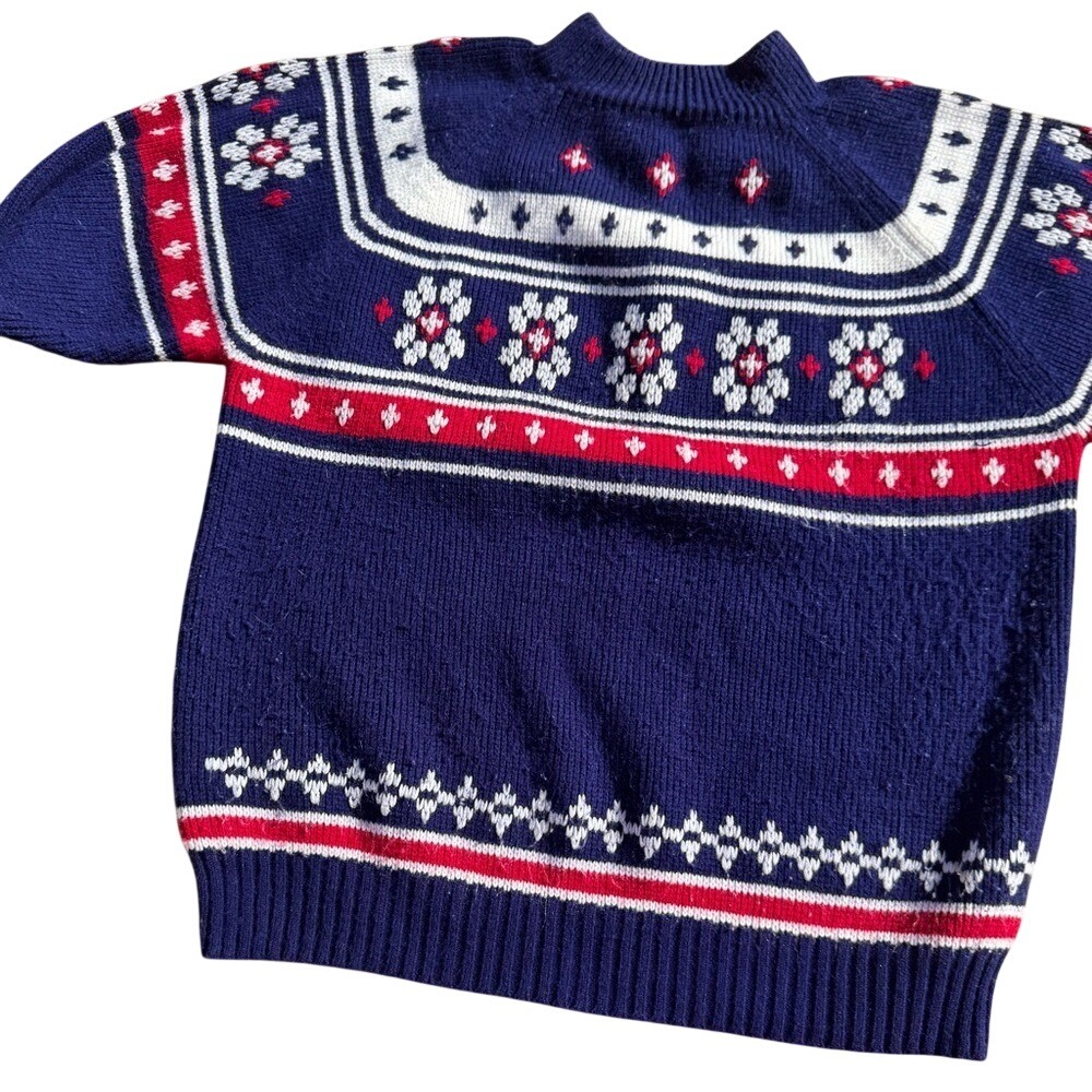 JCPenney Sweater VTG 80s 70s Fair Isle Ski Women's Sz Large Blue Red Nordic